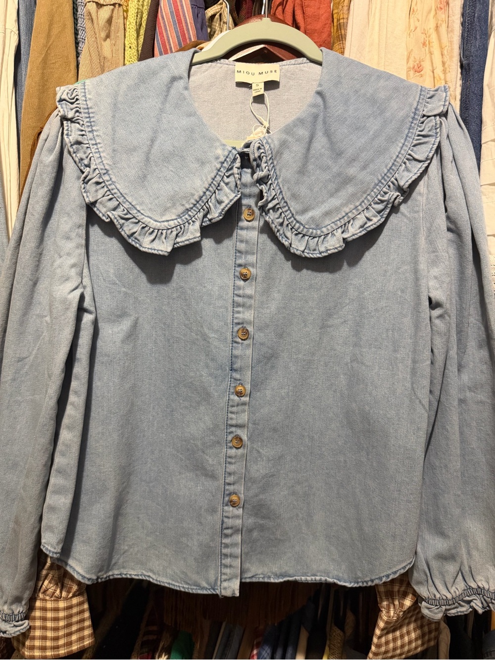 Miou Muse Large Collar Blue Denim Blouse Small NWT